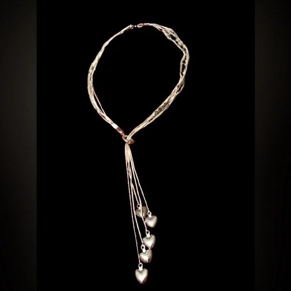 ✨ Sterling Silver 925 Heart Drop Tassel Necklace — Multi‑Strand — 18” + 4” - Picture 4 of 8